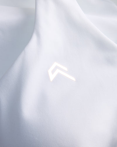 UnifiedMove™ V Neck Cross Back Tank Top with Reflective Logo | White