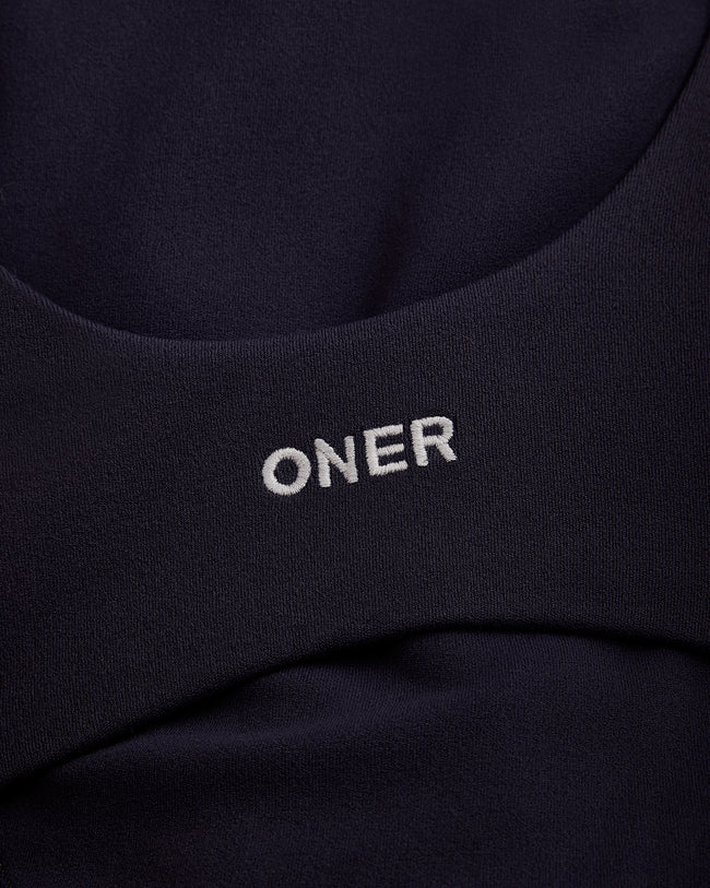 SoftMotion™ Scoop Back Bralette with Gray Logo | True Blue