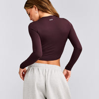 Mellow™ Motion Crew Neck Long Sleeve Mid Top | Plum Brown