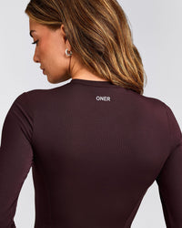 Mellow™ Motion Crew Neck Long Sleeve Mid Top | Plum Brown