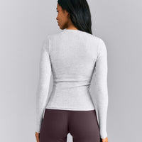 Mellow™ Rib Long Sleeve Cardigan with Embroidered Logo | Light Gray Marl
