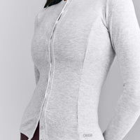 Mellow™ Rib Long Sleeve Cardigan with Embroidered Logo | Light Gray Marl