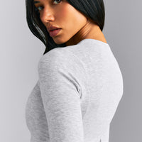 Mellow™ Rib Long Sleeve Cardigan with Embroidered Logo | Light Gray Marl