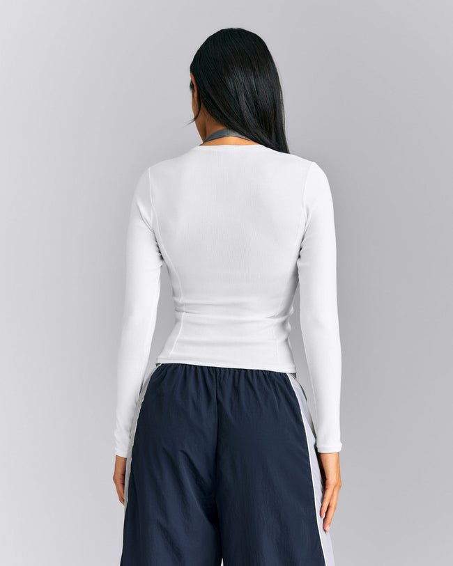 Mellow™ Rib Long Sleeve Cardigan with Embroidered Logo | White