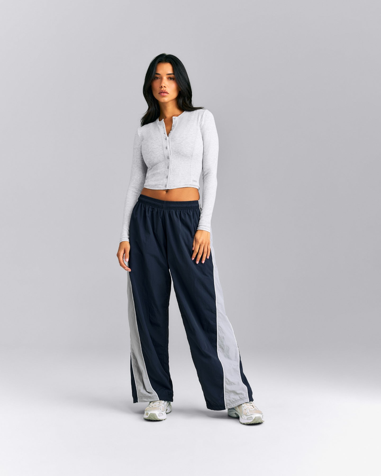 Mellow™ Rib Mid Long Sleeve Cardigan with Embroidered Logo | Light Gray Marl