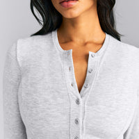 Mellow™ Rib Mid Long Sleeve Cardigan with Embroidered Logo | Light Gray Marl