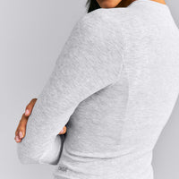 Mellow™ Rib Mid Long Sleeve Cardigan with Embroidered Logo | Light Gray Marl