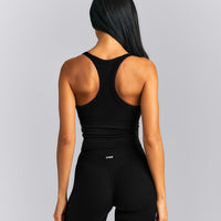 Mellow™ Rib Racer Back Mid Tank Top with Built in Bra Shelf | Black