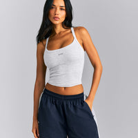 Mellow™ Rib Racer Back Mid Tank Top with Built in Bra Shelf | Light Gray Marl