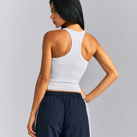 Mellow™ Rib Racer Back Mid Tank Top with Built in Bra Shelf | Light Gray Marl