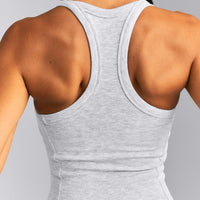 Mellow™ Rib Racer Back Mid Tank Top with Built in Bra Shelf | Light Gray Marl
