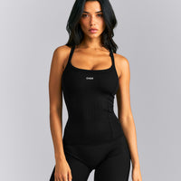 Mellow™ Rib Racer Back Tank Top with Built in Bra Shelf | Black