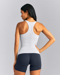 Mellow™ Rib Racer Back Tank Top with Built in Bra Shelf | Light Gray Marl