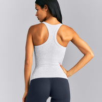 Mellow™ Rib Racer Back Tank Top with Built in Bra Shelf | Light Gray Marl