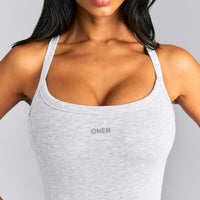 Mellow™ Rib Racer Back Tank Top with Built in Bra Shelf | Light Gray Marl