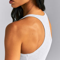 Mellow™ Rib Racer Back Tank Top with Built in Bra Shelf | Light Gray Marl