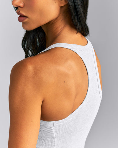 Mellow™ Rib Racer Back Tank Top with Built in Bra Shelf | Light Gray Marl