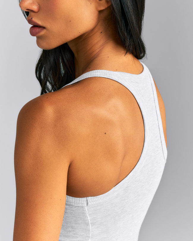 Mellow™ Rib Racer Back Tank Top with Built in Bra Shelf | Light Gray Marl