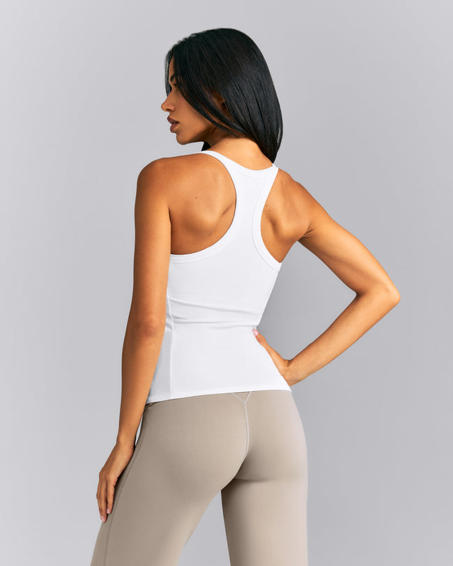 Mellow™ Rib Racer Back Tank Top with Built in Bra Shelf | White