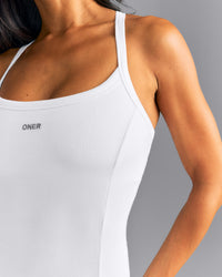 Mellow™ Rib Racer Back Tank Top with Built in Bra Shelf | White