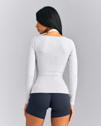 Mellow™ Rib V Neck Long Sleeve Top | Light Gray Marl