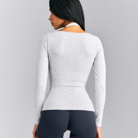 Mellow™ Rib V Neck Long Sleeve Top | Light Gray Marl