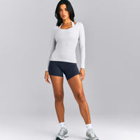 Mellow™ Rib V Neck Long Sleeve Top | Light Gray Marl