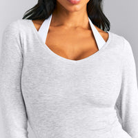 Mellow™ Rib V Neck Long Sleeve Top | Light Gray Marl