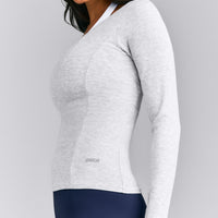 Mellow™ Rib V Neck Long Sleeve Top | Light Gray Marl