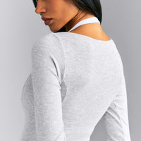 Mellow™ Rib V Neck Long Sleeve Top | Light Gray Marl