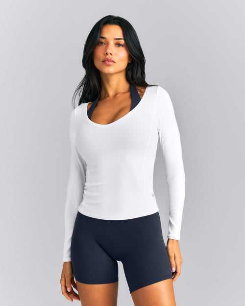 Mellow™ Rib V Neck Long Sleeve Top | White