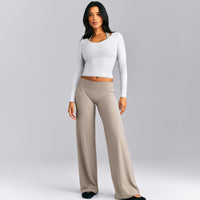 Mellow™ Rib V Neck Mid Long Sleeve Top | Light Gray Marl