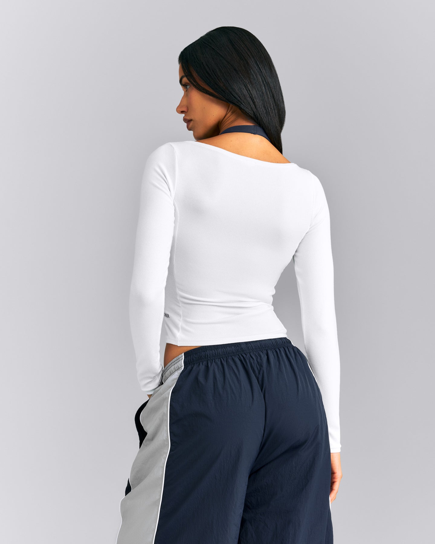 Mellow™ Rib V Neck Mid Long Sleeve Top | White