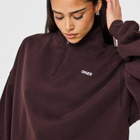 Mid Weight 1/4 Zip Sweatshirt | Plum Brown
