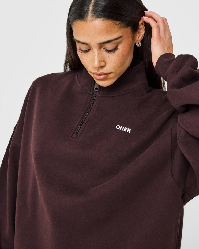 Mid Weight 1/4 Zip Sweatshirt | Plum Brown