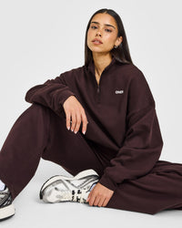 Mid Weight 1/4 Zip Sweatshirt | Plum Brown