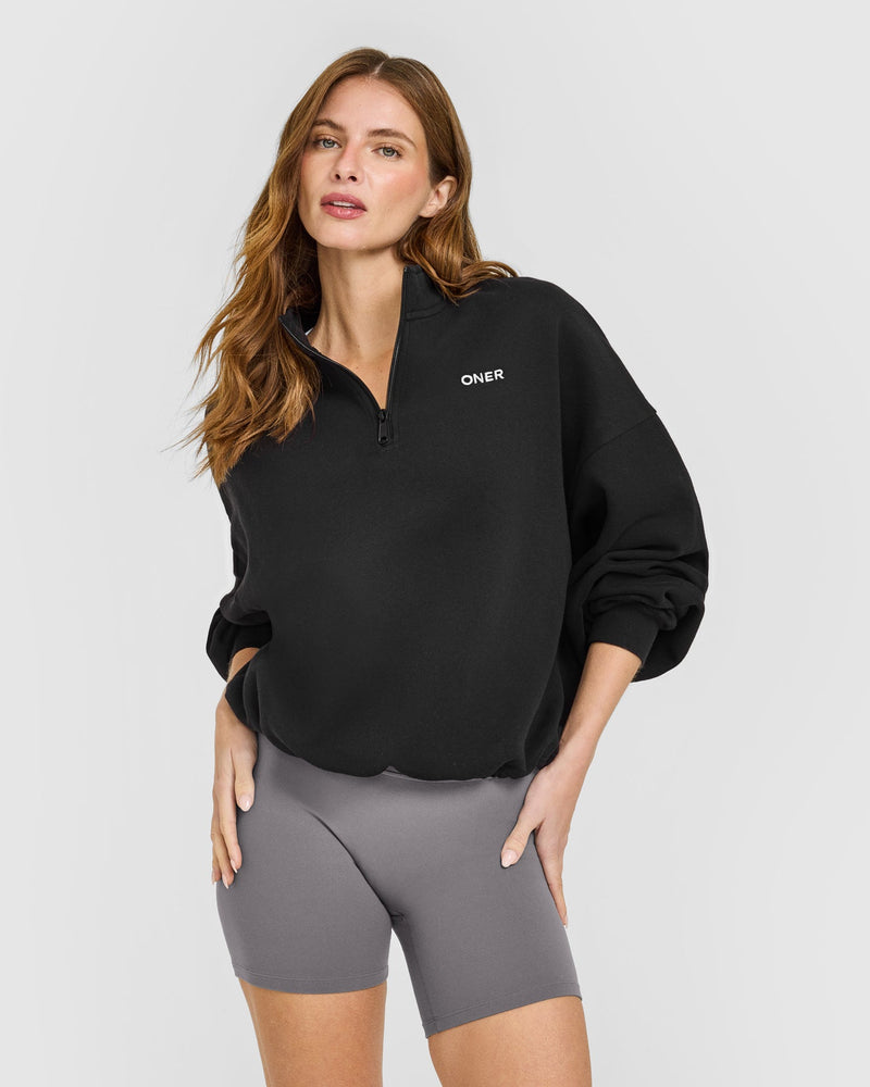 Mid Weight 1/4 Zip Sweatshirt Soft Black | Oner Active US