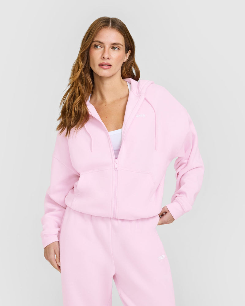 Mid Weight Relaxed Zip Up Hoodie Chalk Pink | Oner Active US