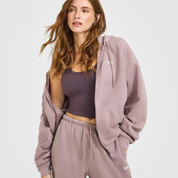 Mid Weight Relaxed Zip Through Hoodie | Dusty Purple