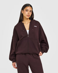 Mid Weight Relaxed Zip Through Hoodie | Plum Brown