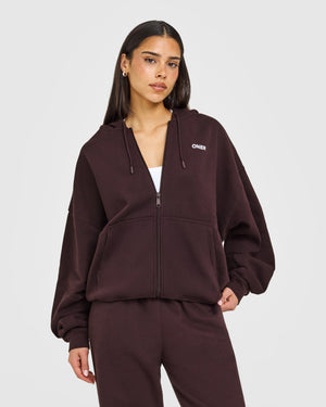 Mid Weight Relaxed Zip Up Hoodie Plum Brown | Oner Active US