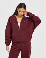 Mid Weight Relaxed Zip Through Hoodie | Rosewood