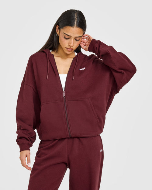 Oner Modal Mid Weight Relaxed Zip Through Hoodie | Rosewood