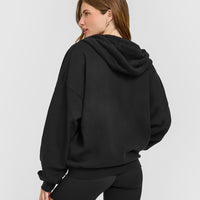 Mid Weight Relaxed Zip Through Hoodie | Soft Black