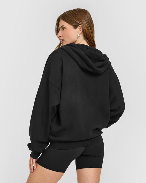 Mid Weight Relaxed Zip Up Hoodie | Soft Black