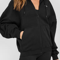 Mid Weight Relaxed Zip Through Hoodie | Soft Black