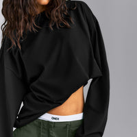 Oversized Cotton Long Sleeve Top | Black