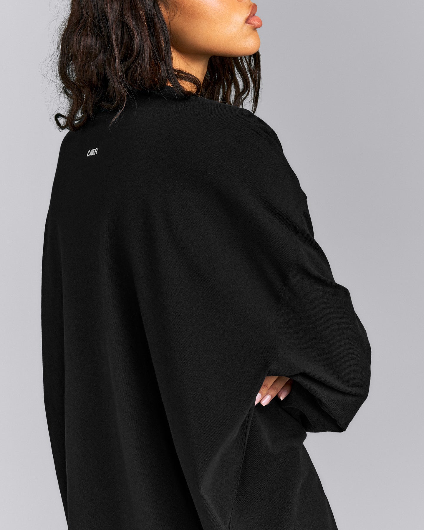 Oversized Cotton Long Sleeve Top | Black