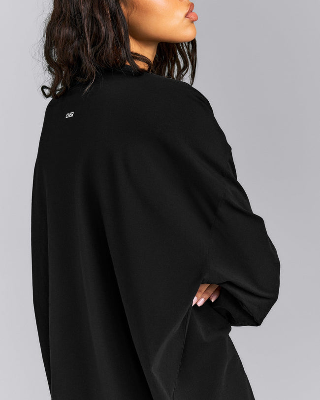 Oversized Cotton Long Sleeve Top | Black
