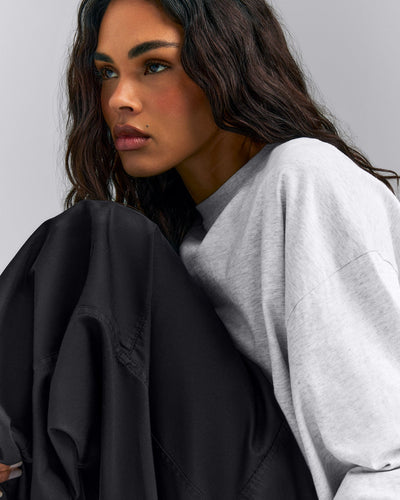 Oversized Cotton Long Sleeve Top | Light Gray Marl